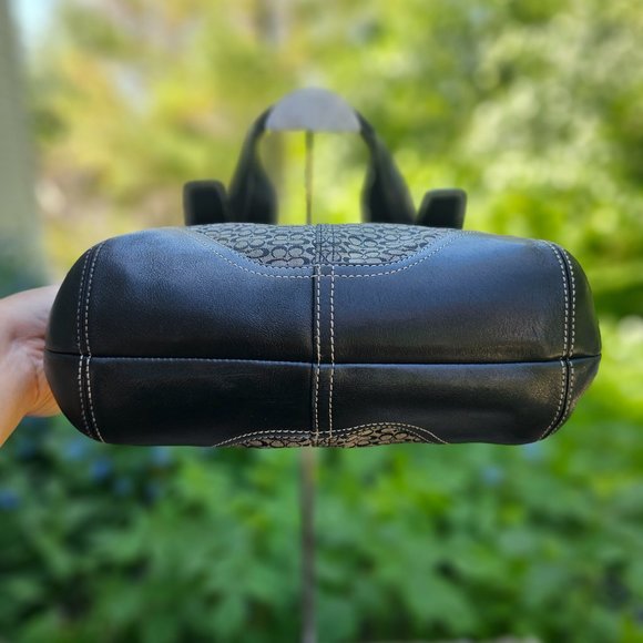 Coach Signature Shoulder Tote Bag Handbag Black and Tan Leather/canvas - Picture 9 of 15